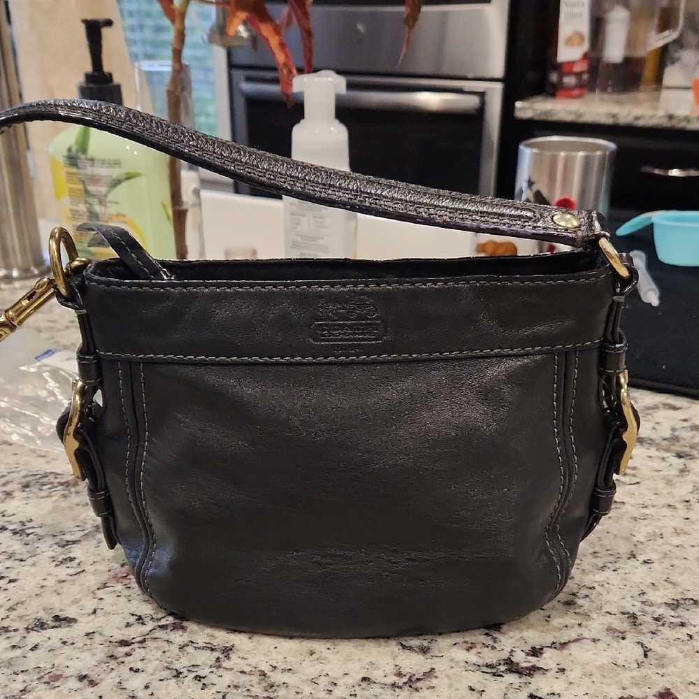 Coach Black Leather Shoulder Bag with Gold Hardware